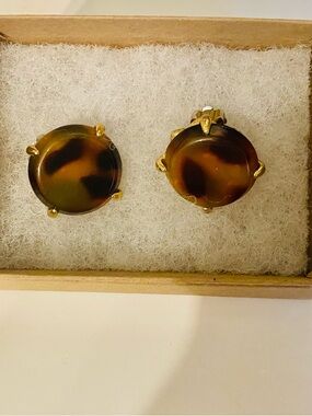 Earrings Clip Gold-Tone Tortoiseshell Round Stud Earrings - Brown